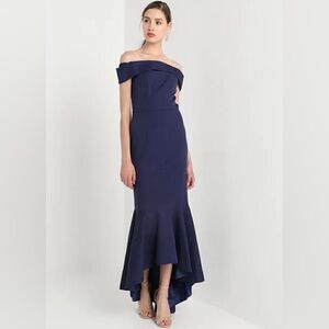 Chi Chi London Roz Chicago Bardot Maxi Dress in Navy